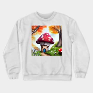 Cute and Cozy Cabin in the Autumn Woods in the shape of a Mushroom Crewneck Sweatshirt